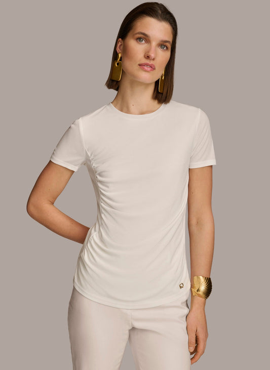 Donna Karan CREW NECK RUCHED TEE