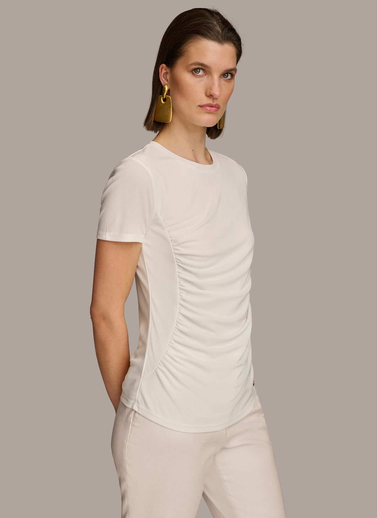 Donna Karan CREW NECK RUCHED TEE