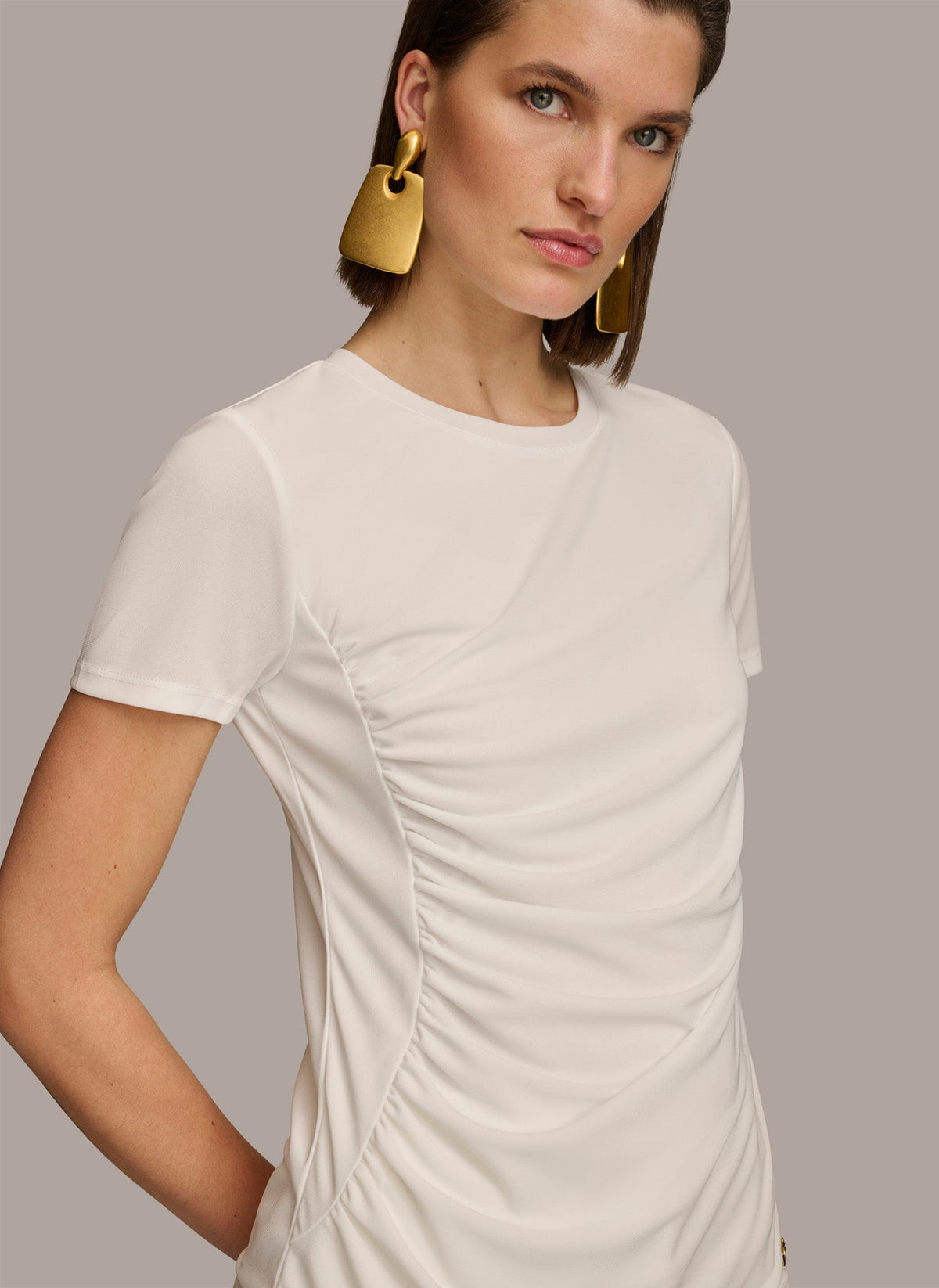 Donna Karan CREW NECK RUCHED TEE
