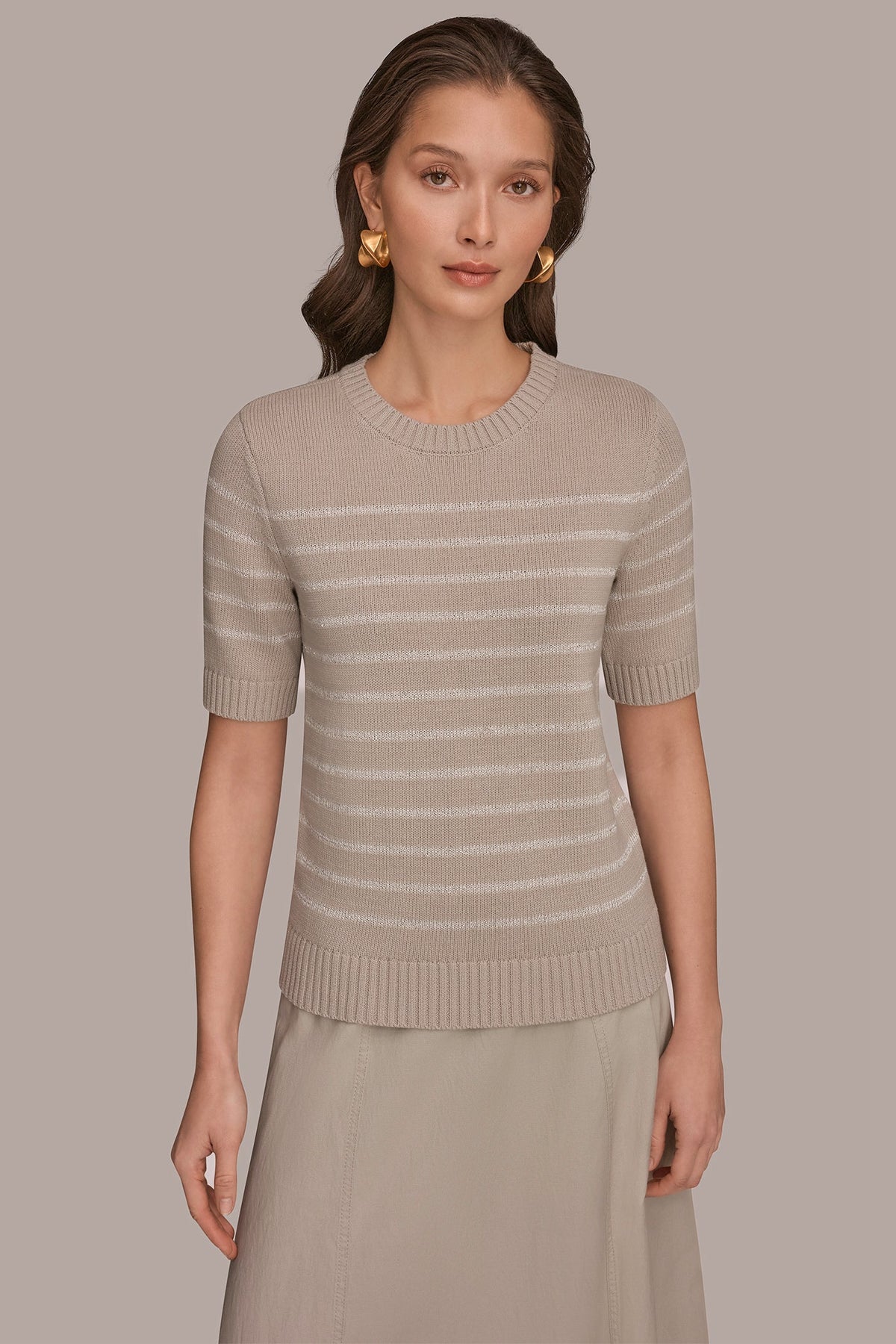 Donna Karan SEQUIN STRIPE SWEATER