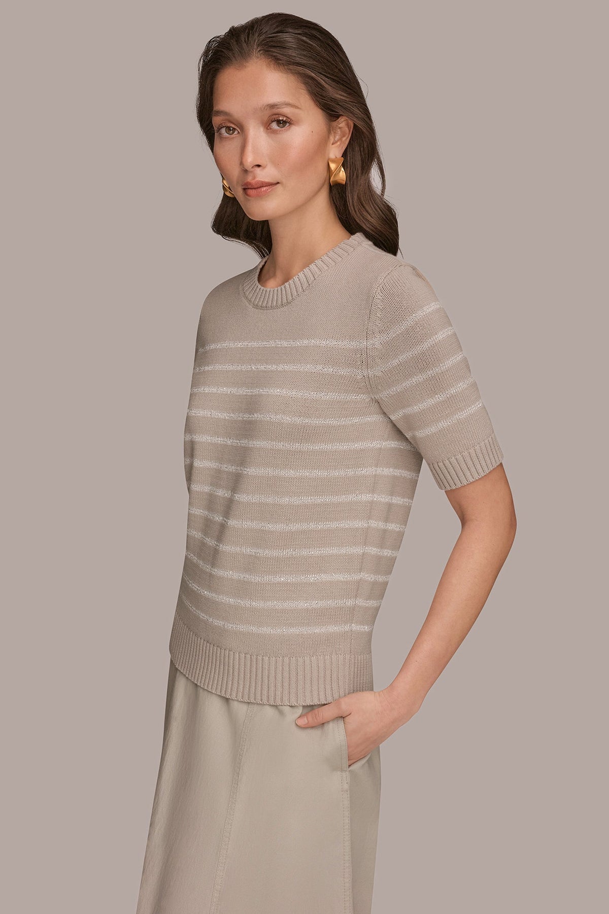 Donna Karan SEQUIN STRIPE SWEATER