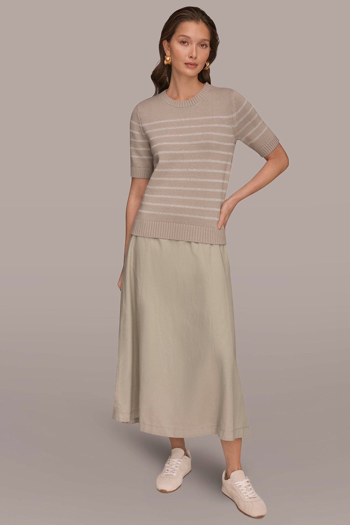 Donna Karan SEQUIN STRIPE SWEATER