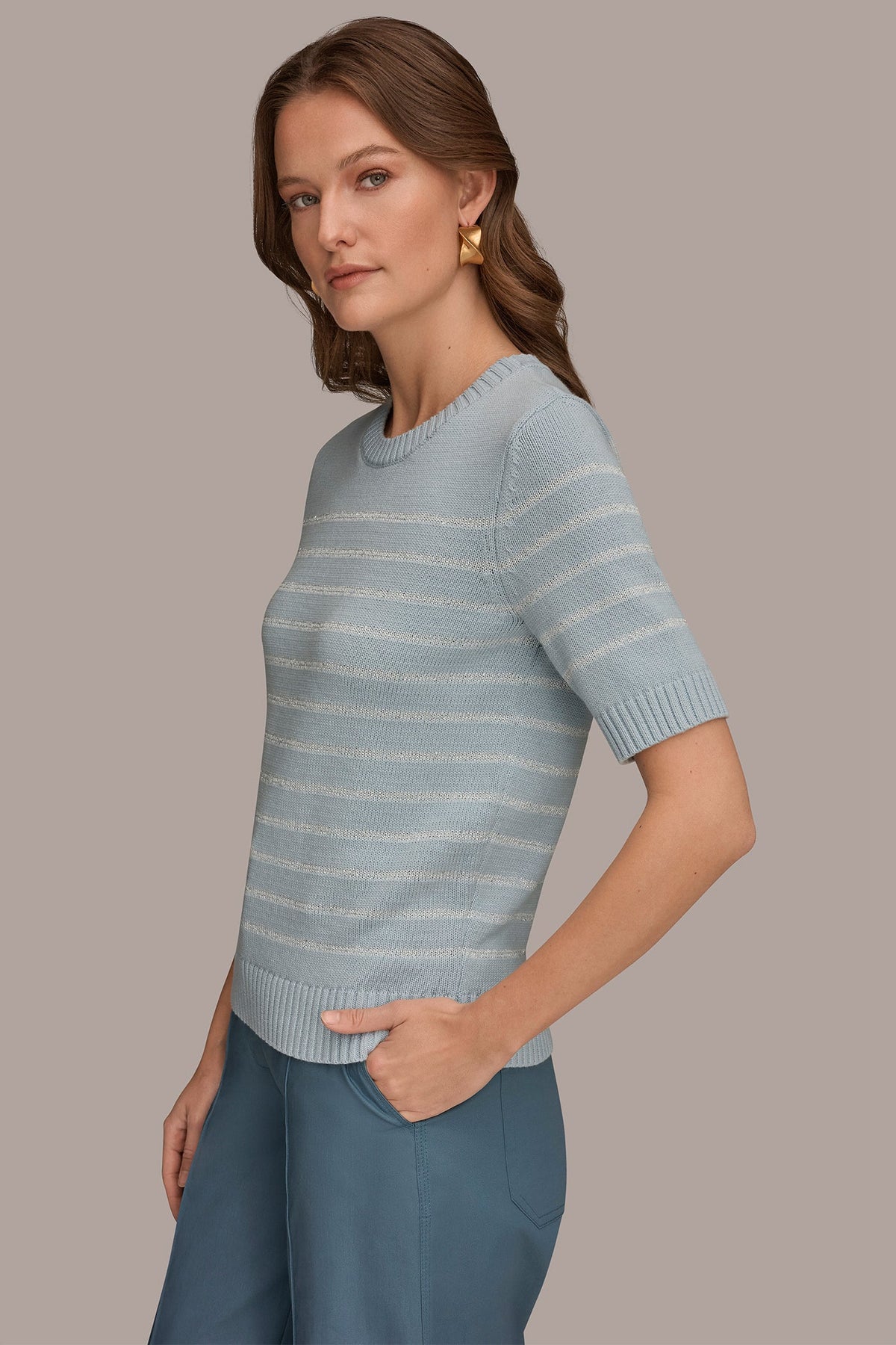 Donna Karan SEQUIN STRIPE SWEATER