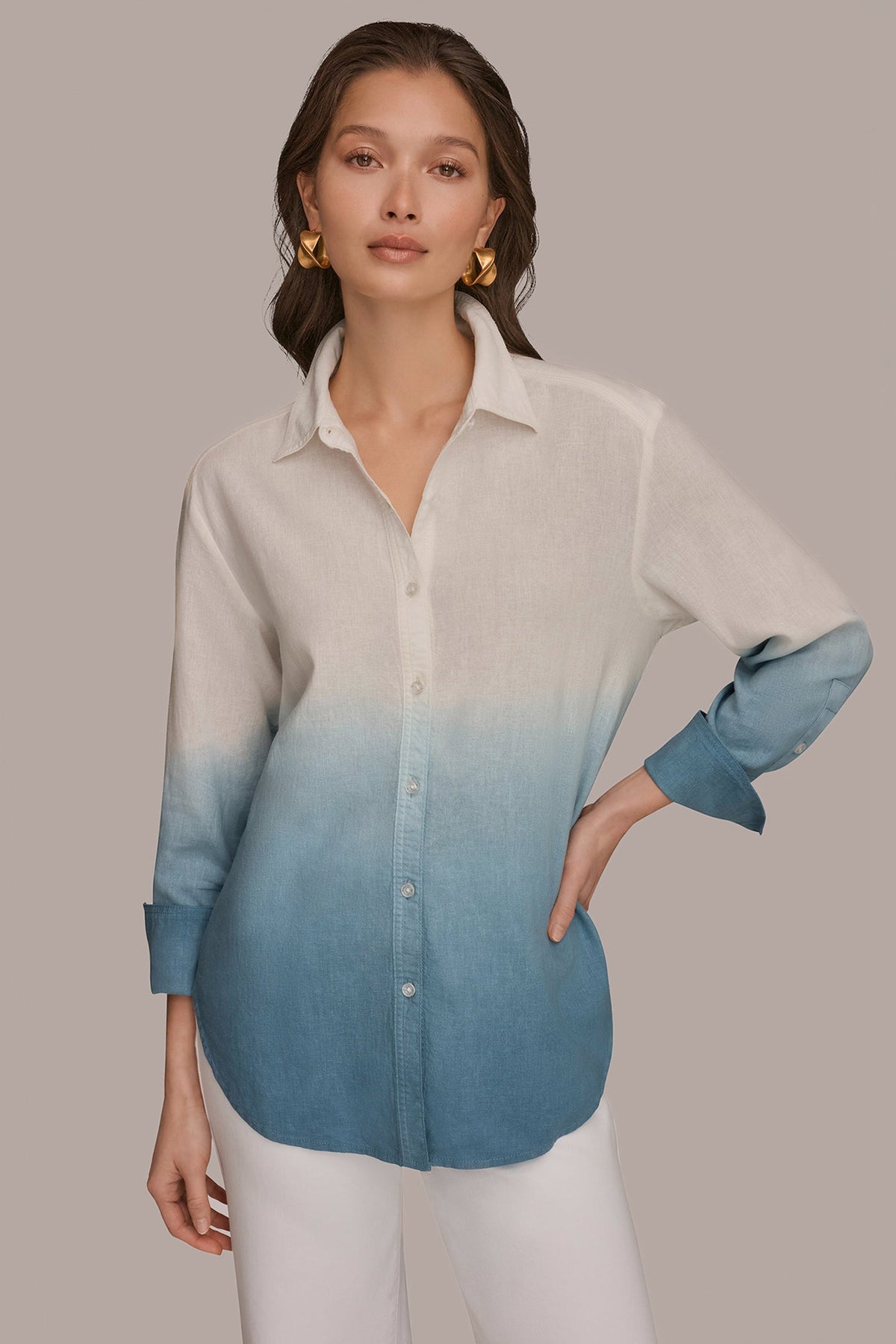 Donna Karan LINEN-BLEND DIP-DYED STRIPED SHIRT