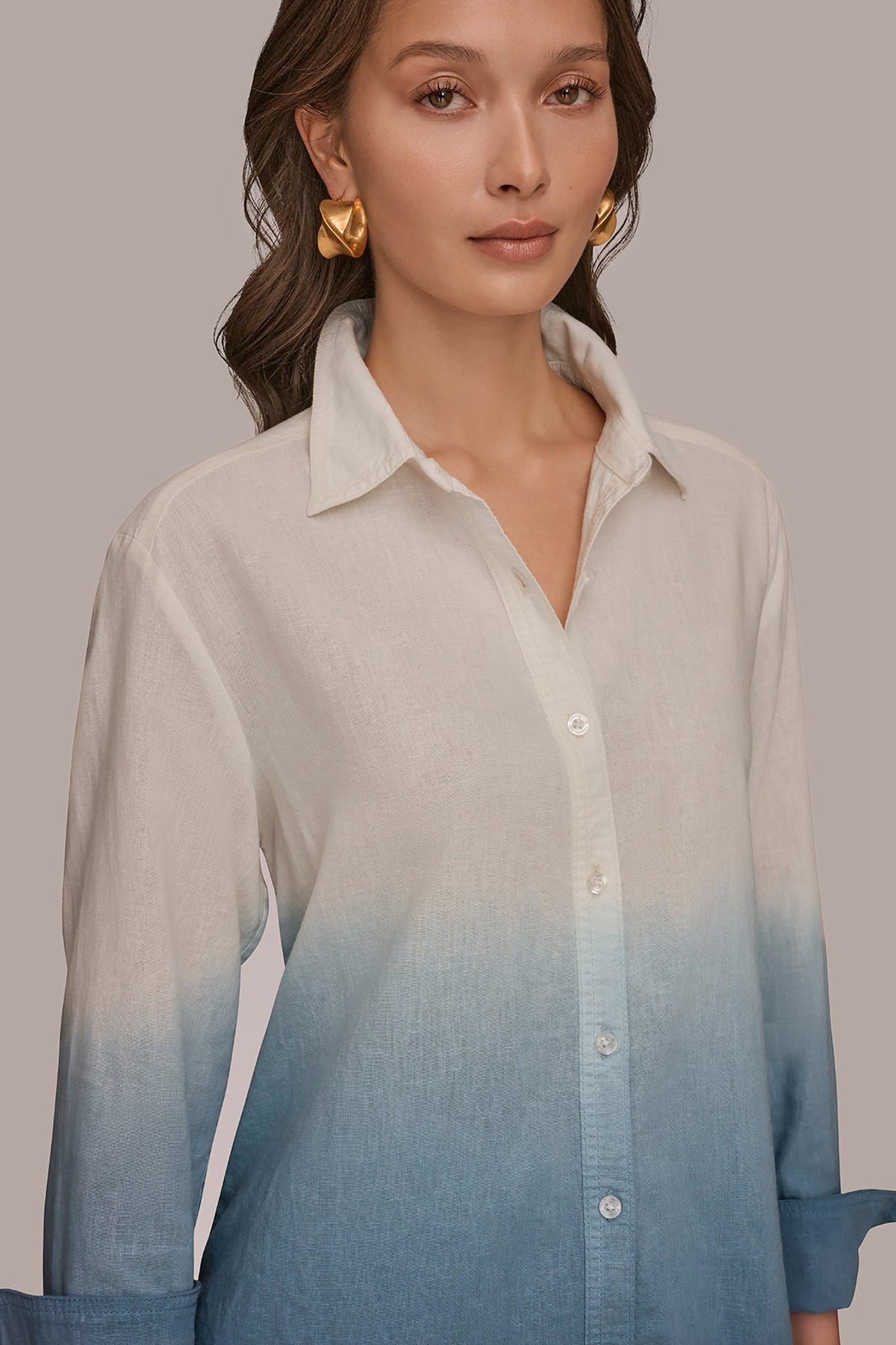 Donna Karan LINEN-BLEND DIP-DYED STRIPED SHIRT