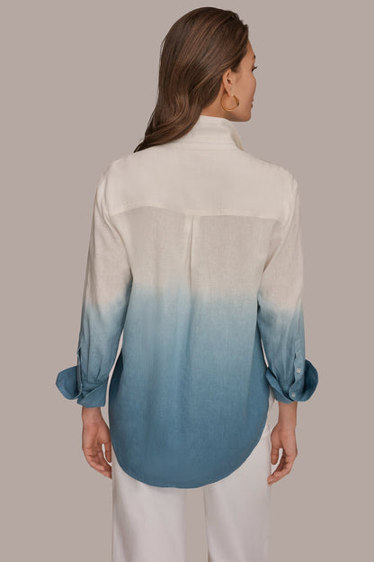 Donna Karan LINEN-BLEND DIP-DYED STRIPED SHIRT