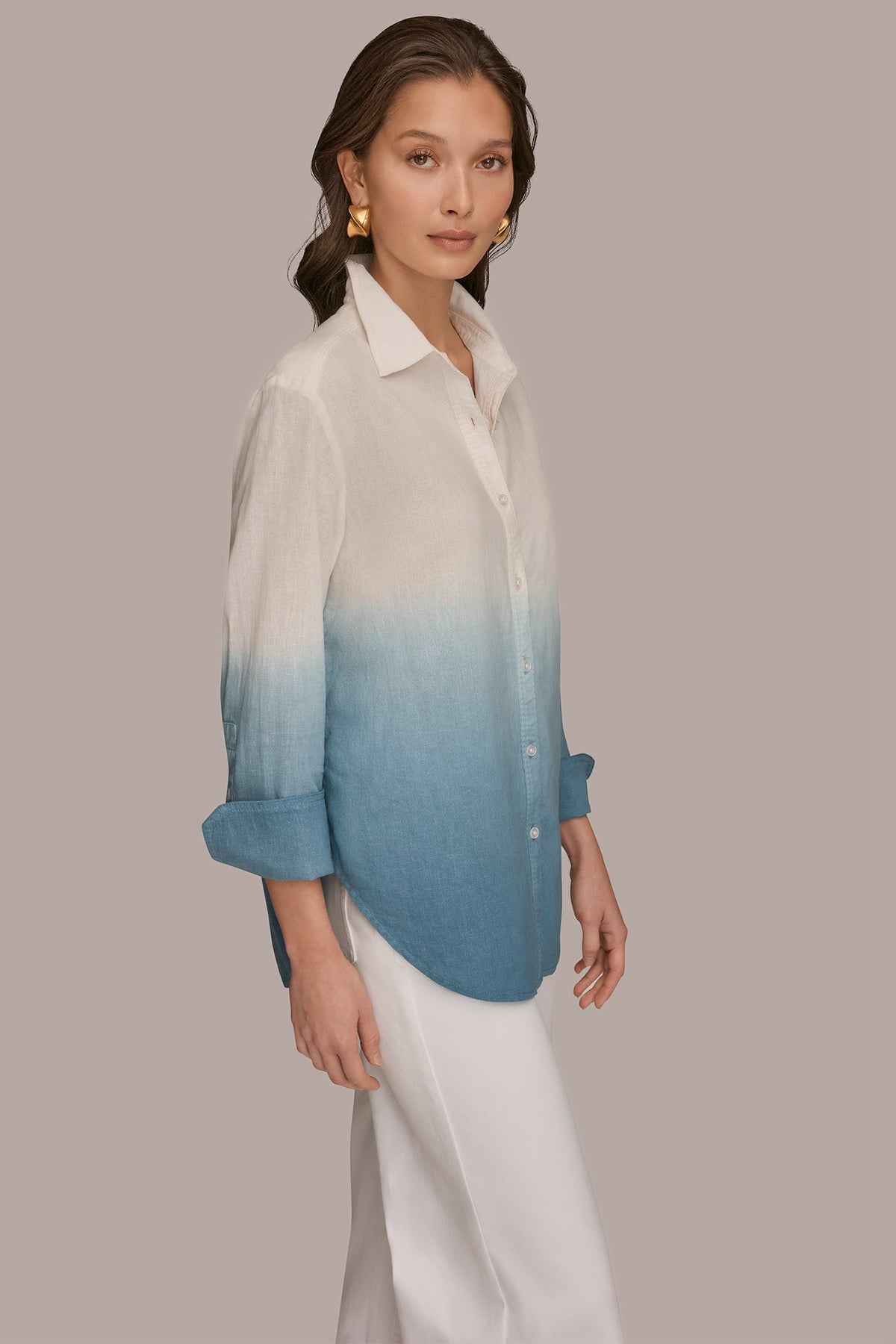 Donna Karan LINEN-BLEND DIP-DYED STRIPED SHIRT