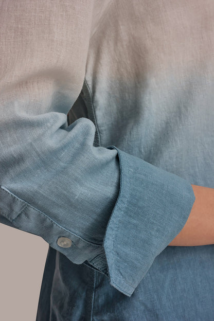 Donna Karan LINEN-BLEND DIP-DYED STRIPED SHIRT