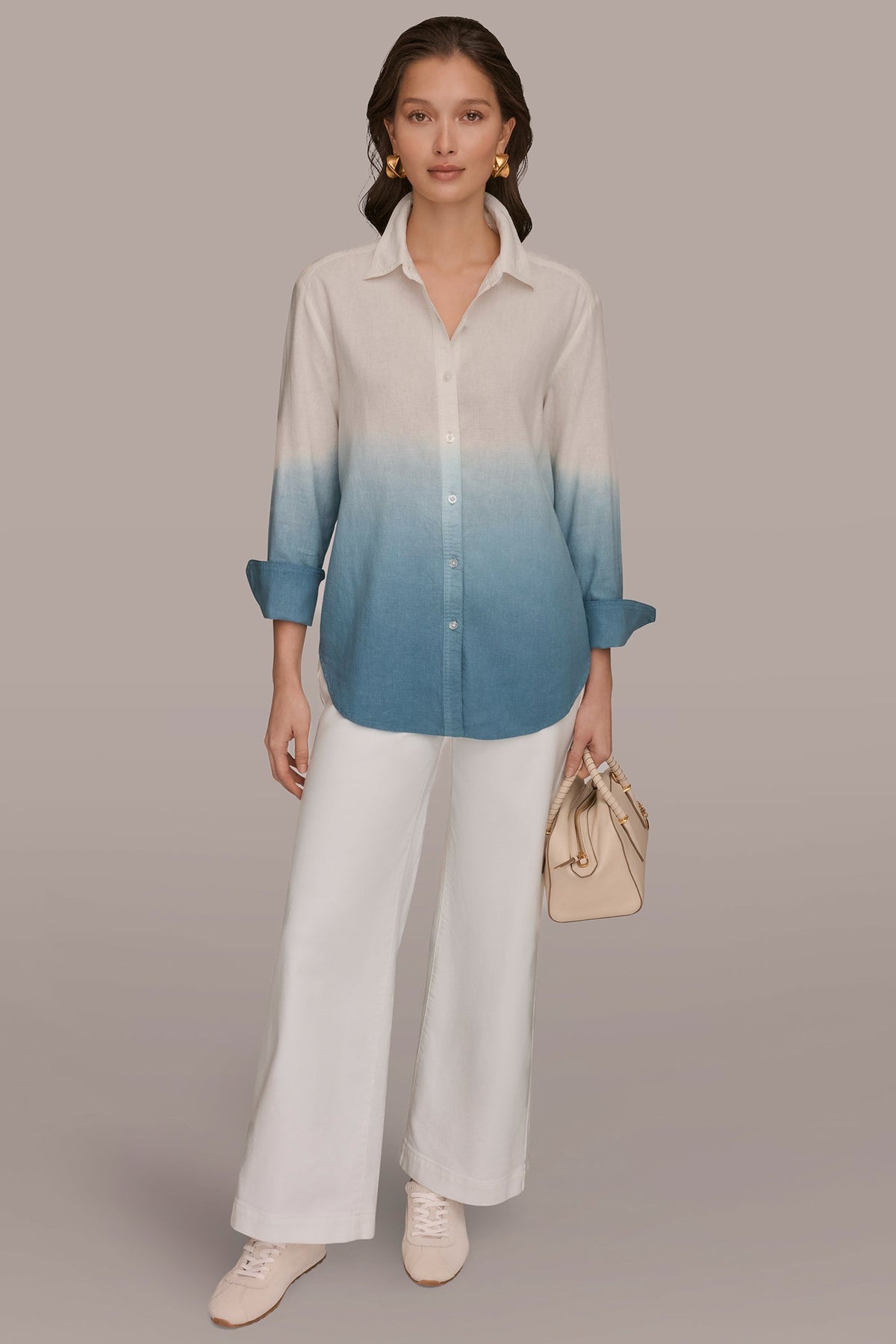 Donna Karan LINEN-BLEND DIP-DYED STRIPED SHIRT