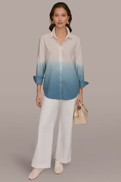 Donna Karan LINEN-BLEND DIP-DYED STRIPED SHIRT