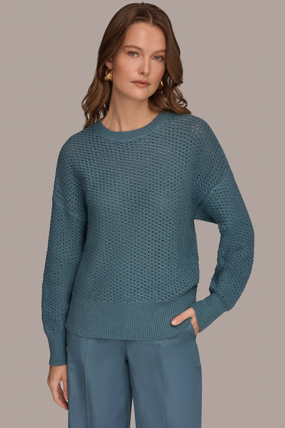 Donna Karan LONG SLEEVE OPEN STITCH SWEATER