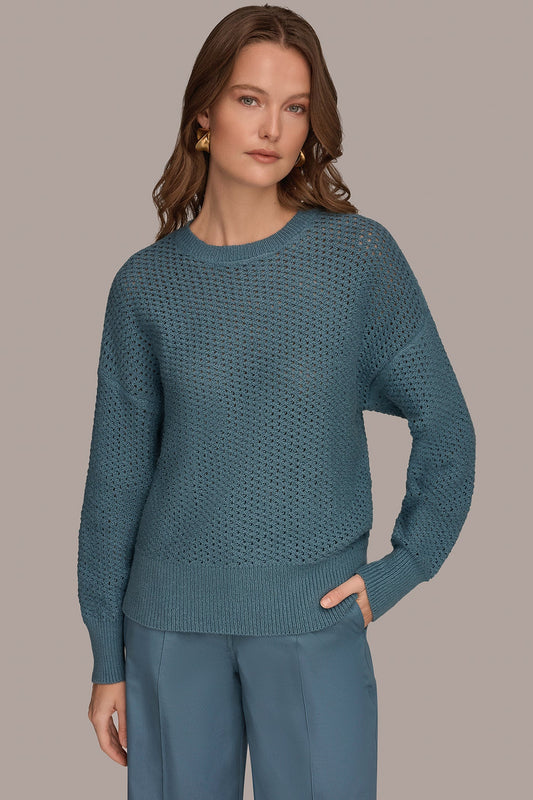 Donna Karan LONG SLEEVE OPEN STITCH SWEATER