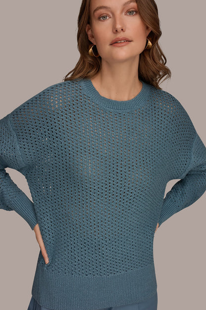 Donna Karan LONG SLEEVE OPEN STITCH SWEATER