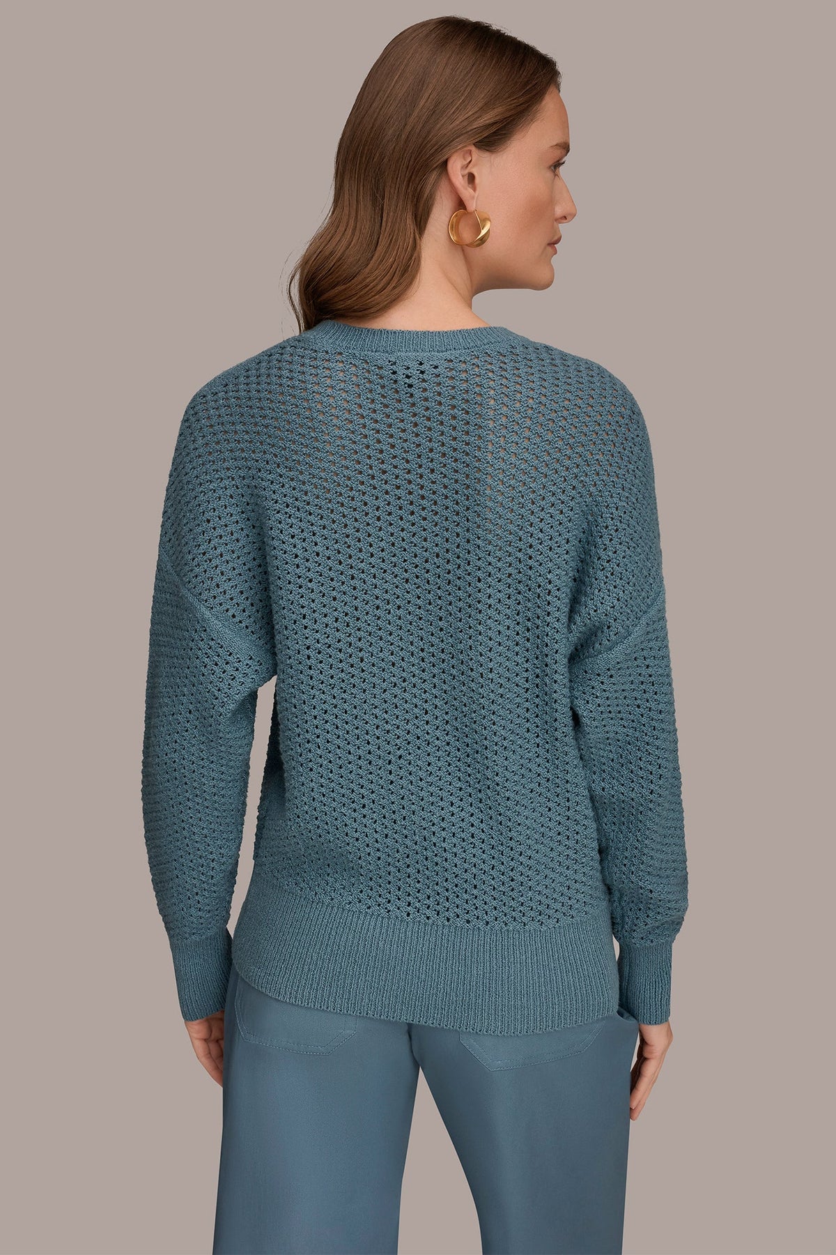 Donna Karan LONG SLEEVE OPEN STITCH SWEATER