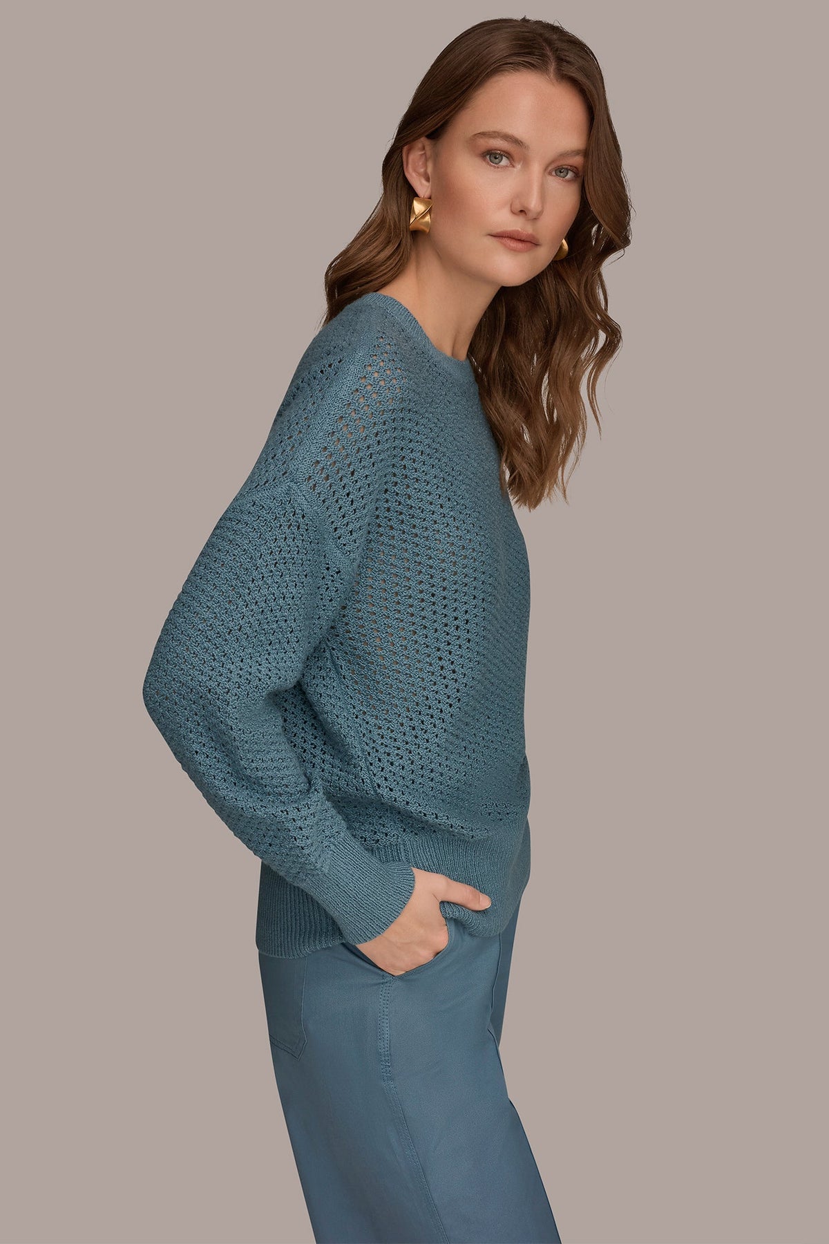 Donna Karan LONG SLEEVE OPEN STITCH SWEATER