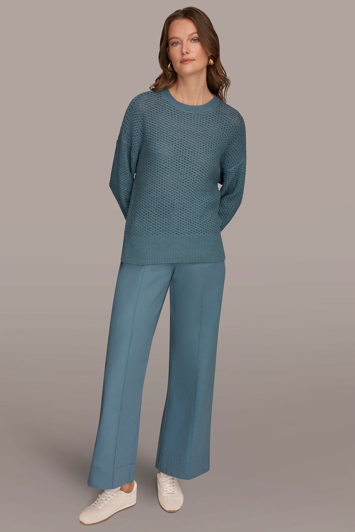 Donna Karan LONG SLEEVE OPEN STITCH SWEATER