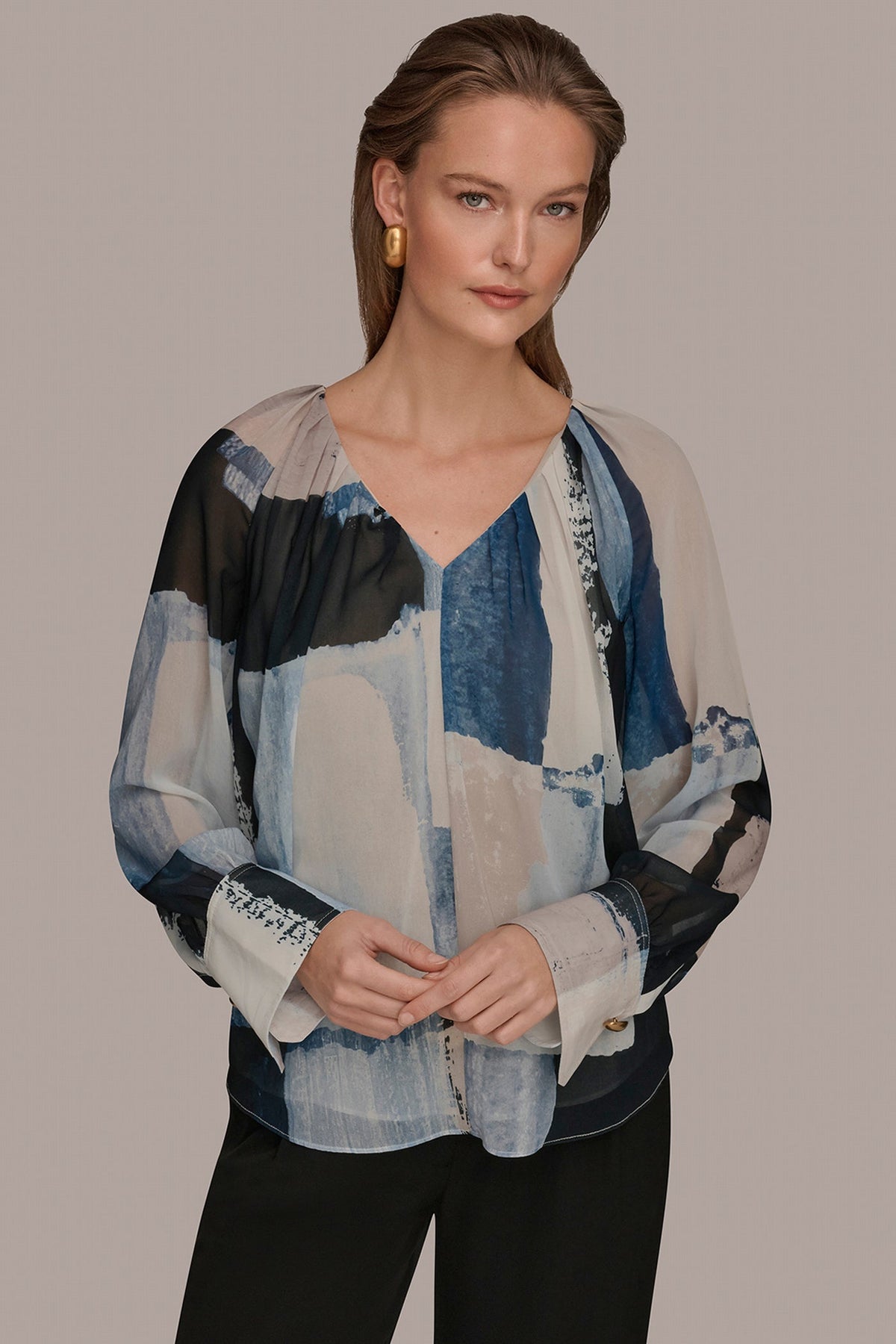 Donna Karan PRINTED CHIFFON TOP