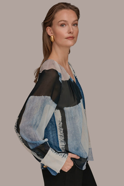 Donna Karan PRINTED CHIFFON TOP