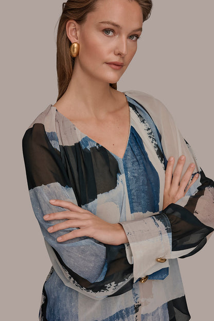 Donna Karan PRINTED CHIFFON TOP
