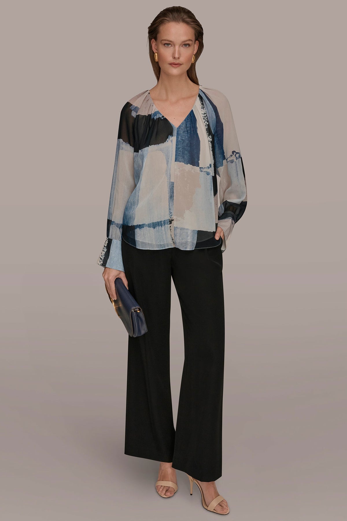 Donna Karan PRINTED CHIFFON TOP