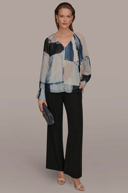 Donna Karan PRINTED CHIFFON TOP
