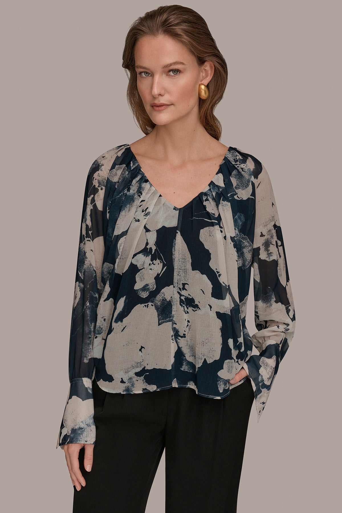 Donna Karan PRINTED CHIFFON TOP