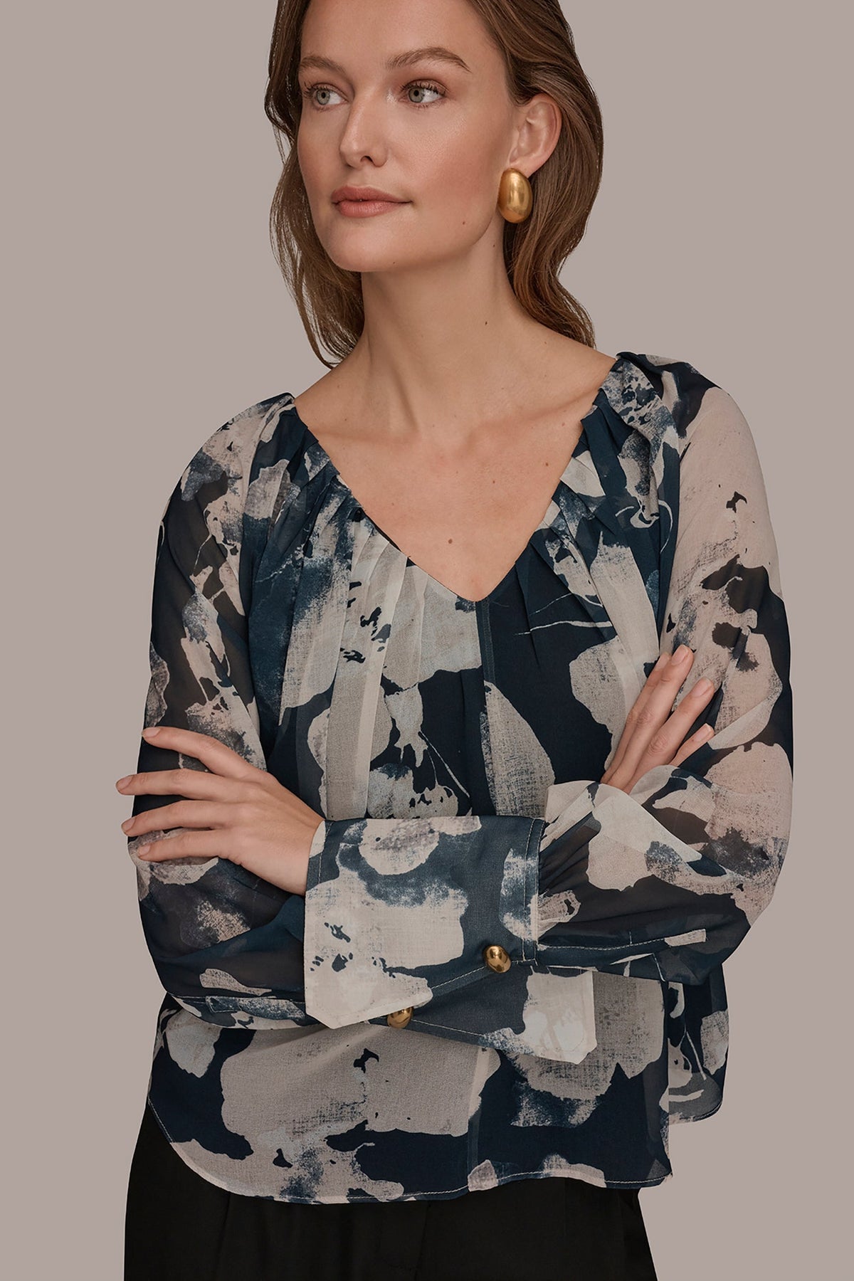 Donna Karan PRINTED CHIFFON TOP