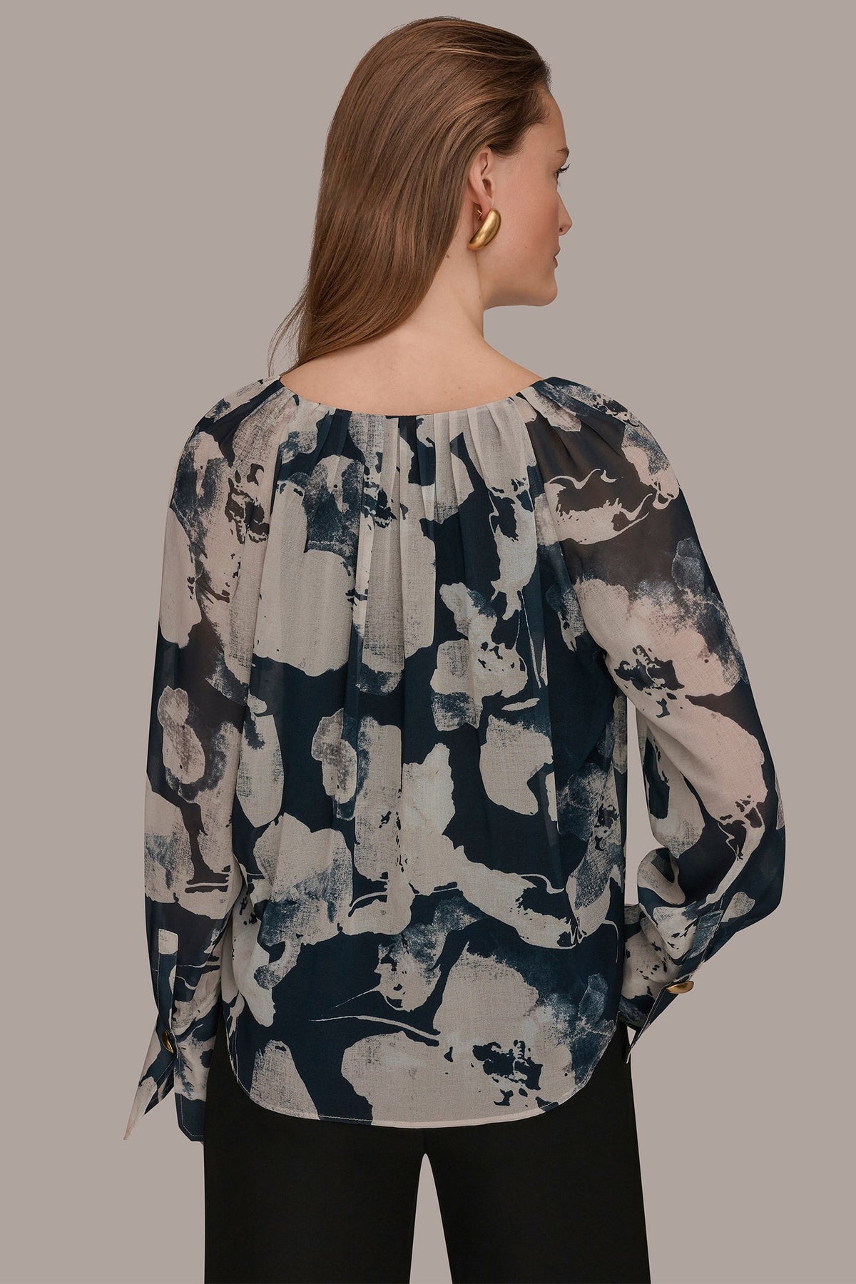 Donna Karan PRINTED CHIFFON TOP