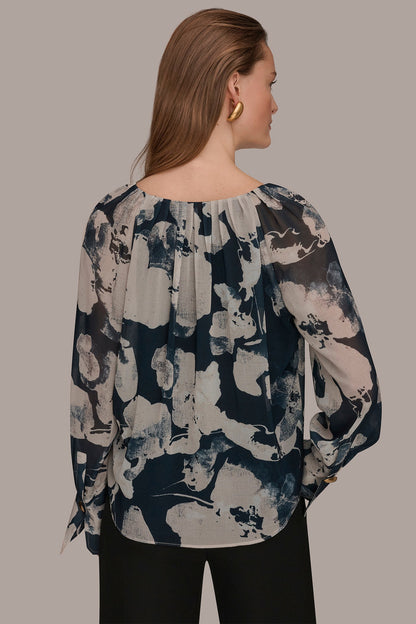 Donna Karan PRINTED CHIFFON TOP