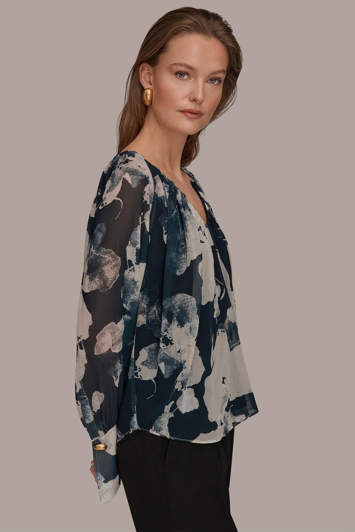 Donna Karan PRINTED CHIFFON TOP