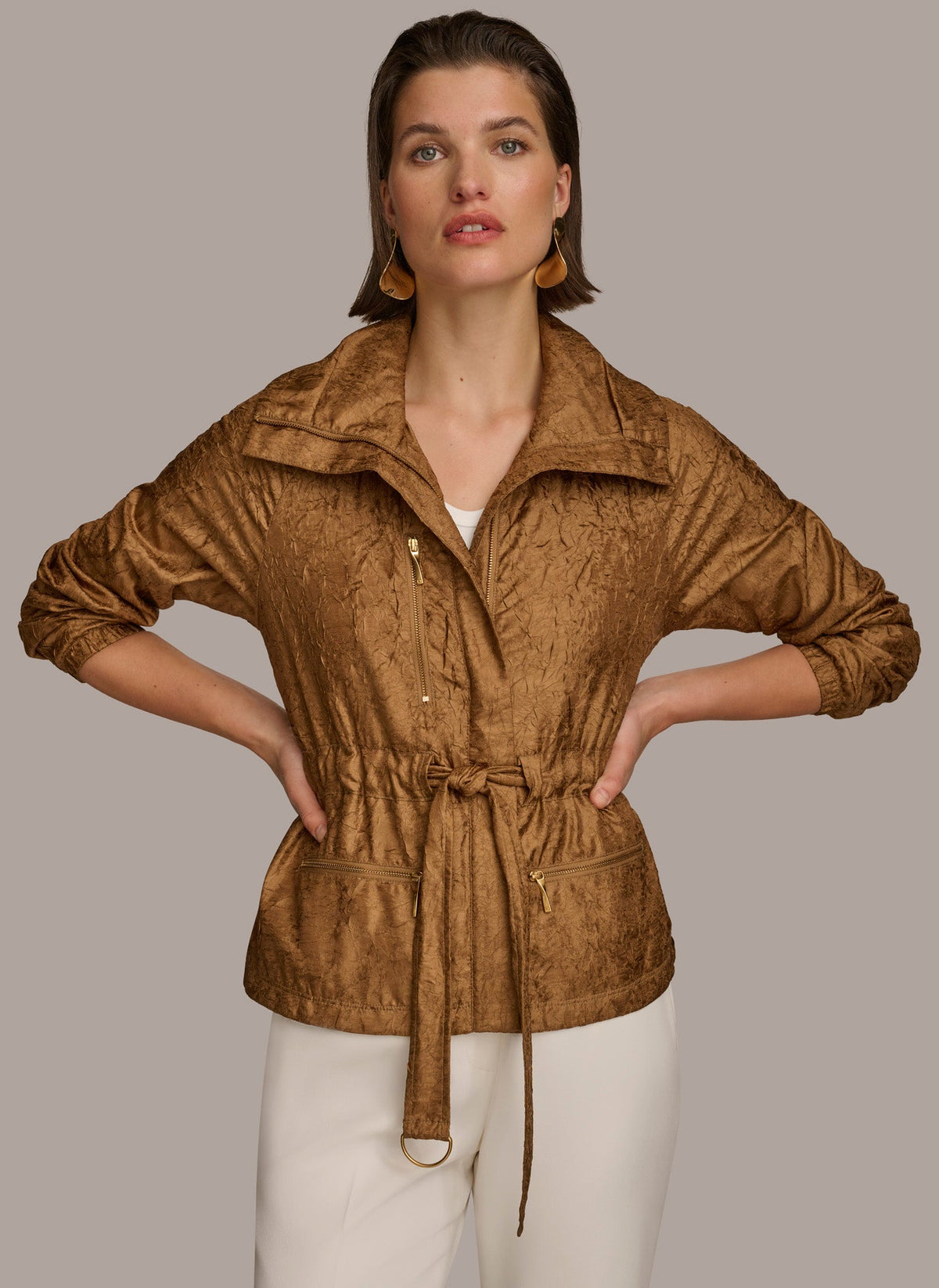 Donna Karan TEXTURE BELTED WRAP JACKET