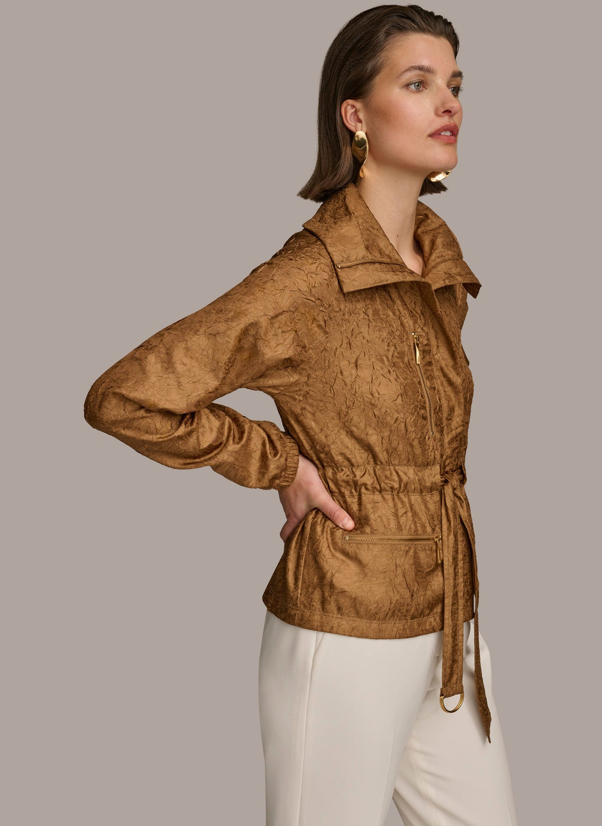 Donna Karan TEXTURE BELTED WRAP JACKET