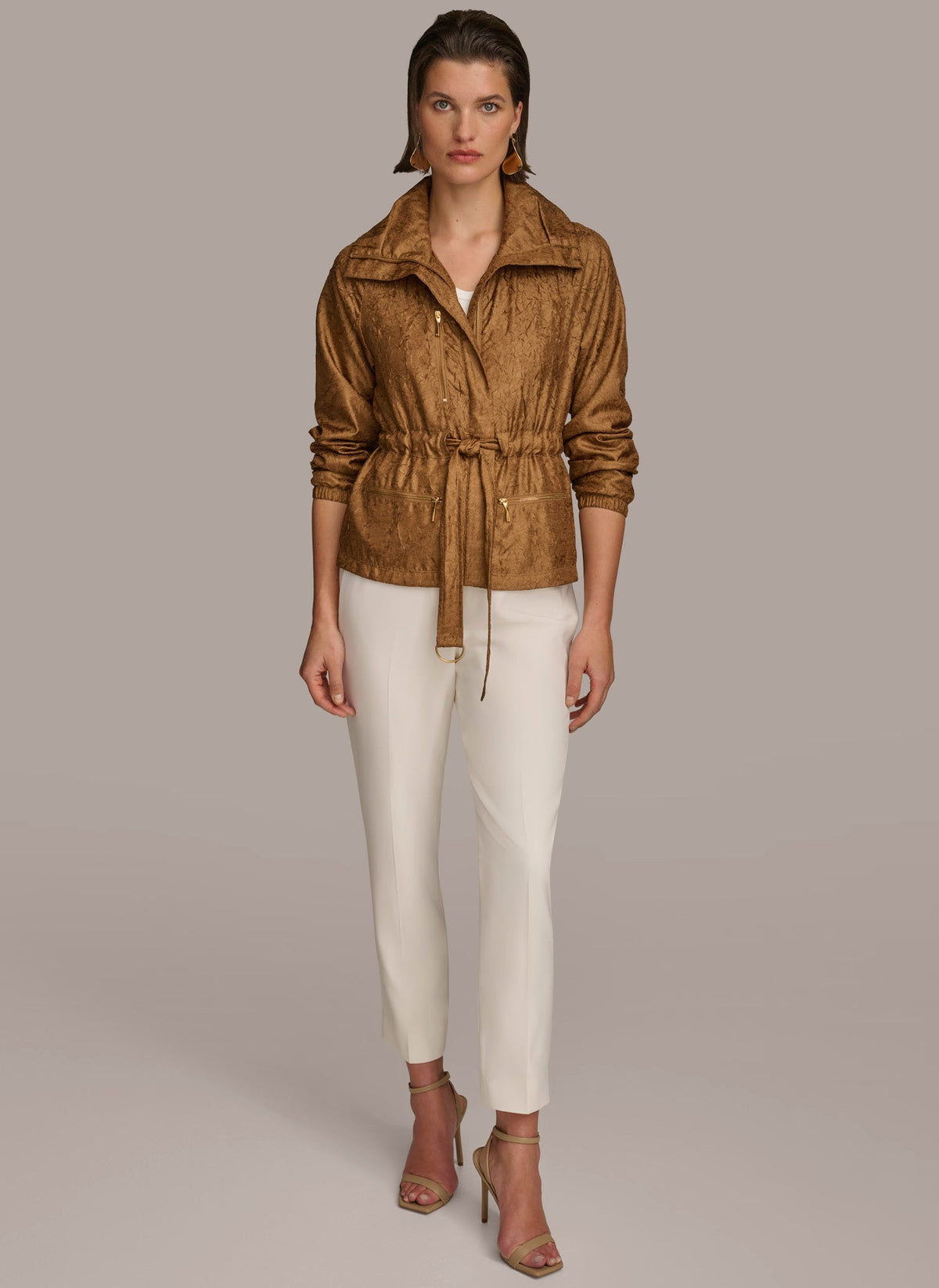 Donna Karan TEXTURE BELTED WRAP JACKET