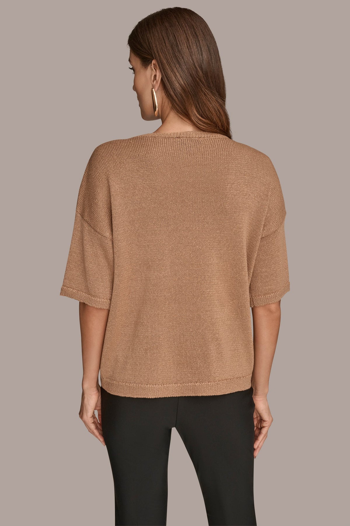 Donna Karan ELBOW-SLEEVE SEQUIN SWEATER