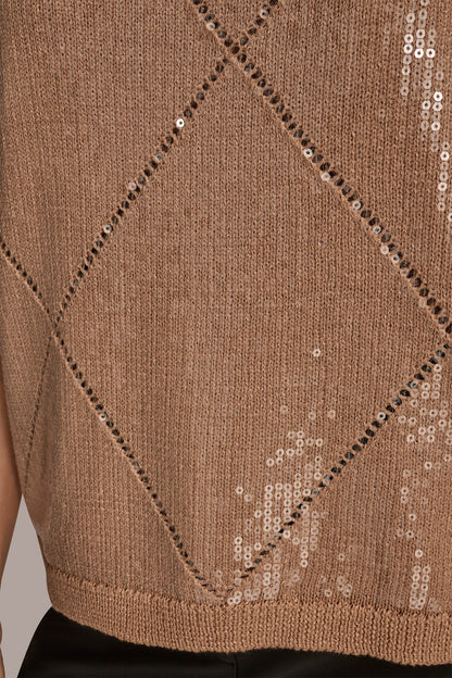 Donna Karan ELBOW-SLEEVE SEQUIN SWEATER