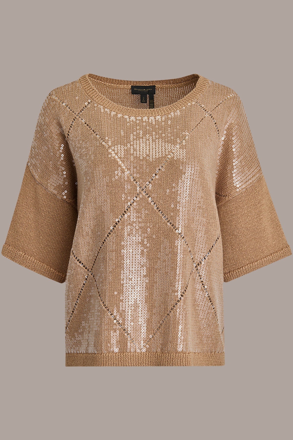 Donna Karan ELBOW-SLEEVE SEQUIN SWEATER