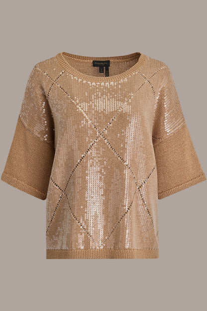 Donna Karan ELBOW-SLEEVE SEQUIN SWEATER