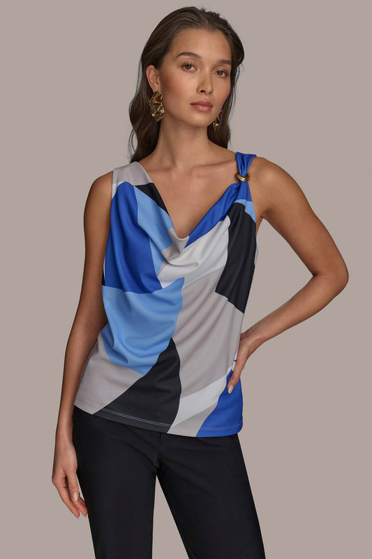 Donna Karan PRINTED COWL NECK TOP