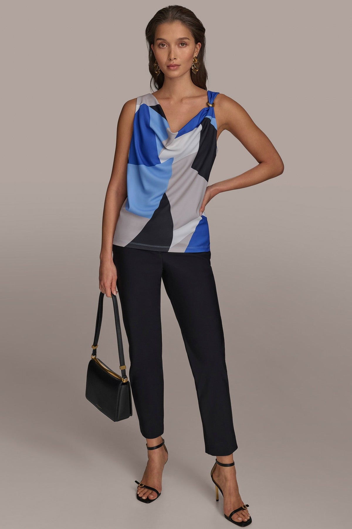 Donna Karan PRINTED COWL NECK TOP