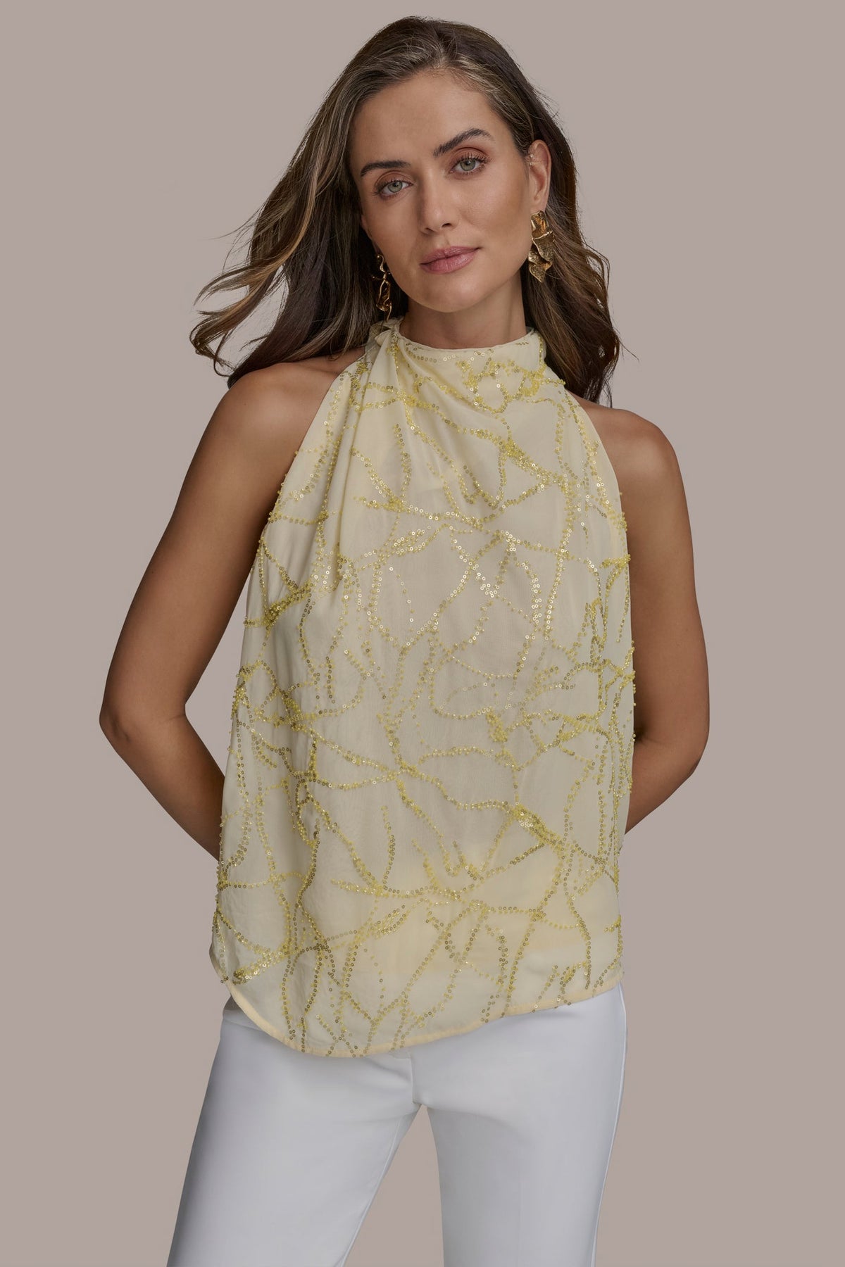 Donna Karan PLEAT SHOULDER HALTER