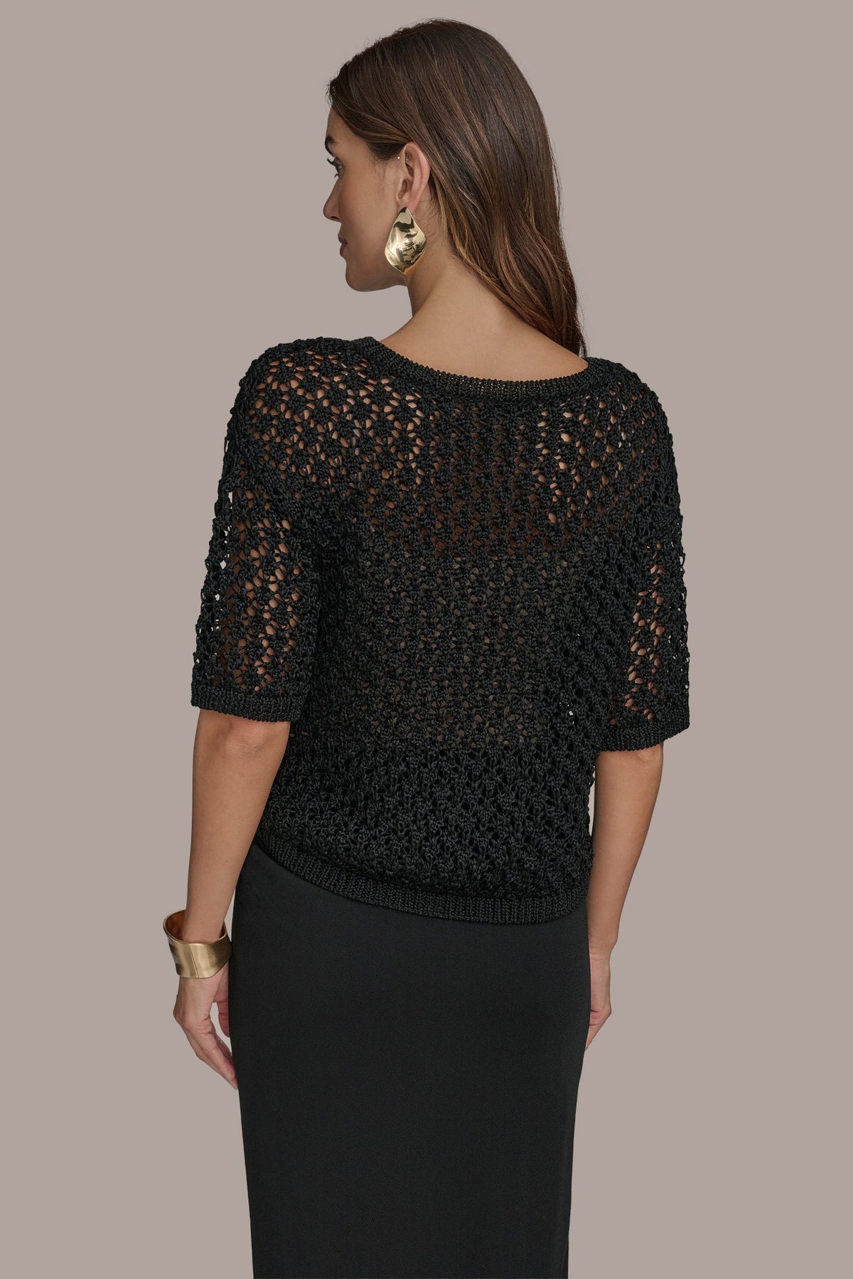 Donna Karan OPEN STITCH CREW NECK TOP