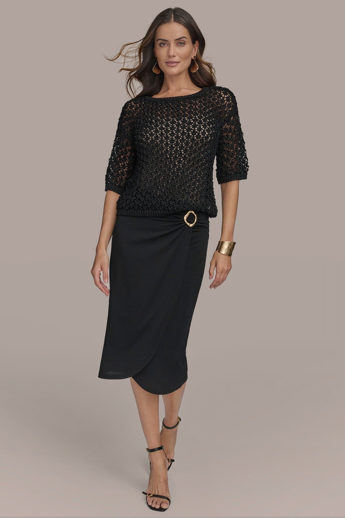 Donna Karan OPEN STITCH CREW NECK TOP