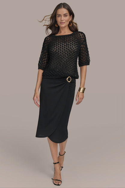 Donna Karan OPEN STITCH CREW NECK TOP