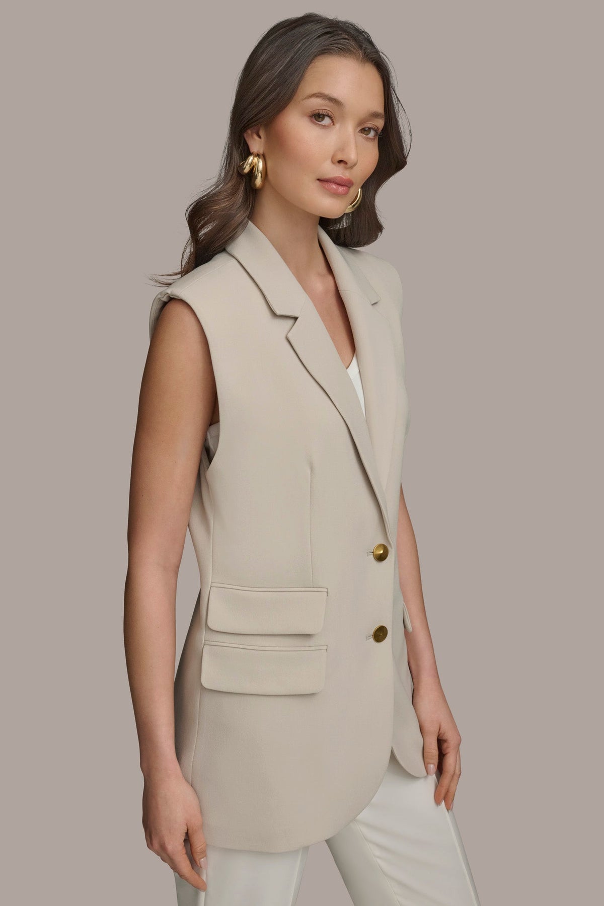 Donna Karan BUTTON VEST WITH POCKET DETAIL