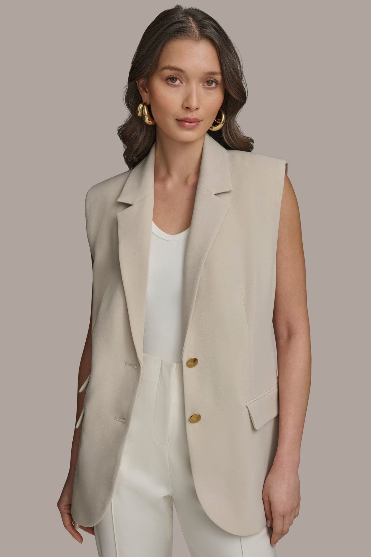 Donna Karan BUTTON VEST WITH POCKET DETAIL