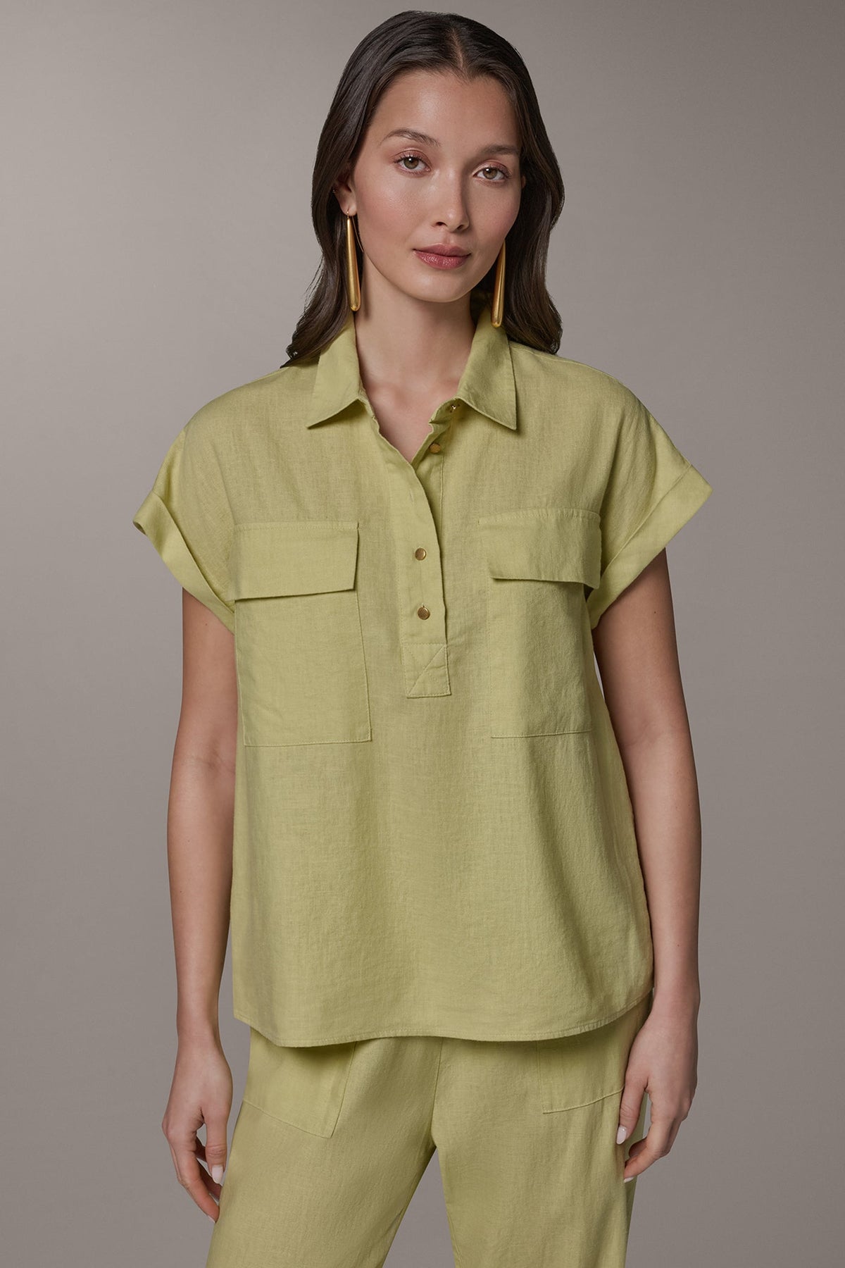 Donna Karan CAP SLEEVE CAMP SHIRT