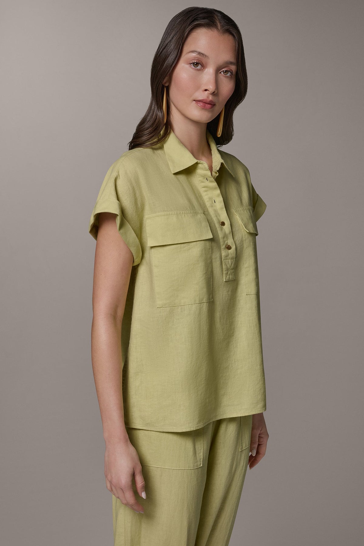 Donna Karan CAP SLEEVE CAMP SHIRT