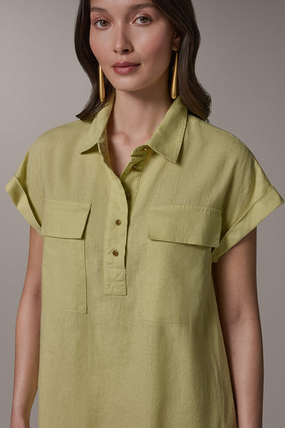 Donna Karan CAP SLEEVE CAMP SHIRT