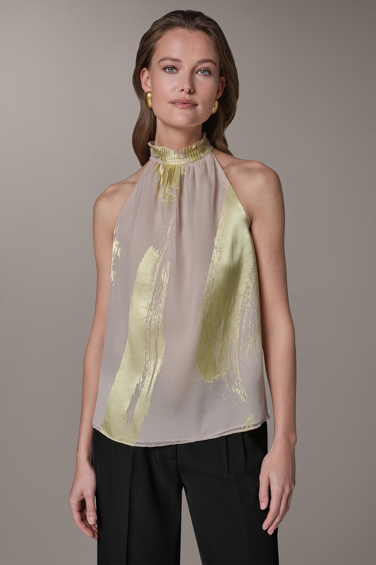 Donna Karan SLEEVELESS METALLIC BRUSHSTROKE BLOUSE