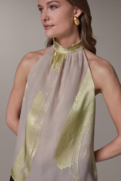 Donna Karan SLEEVELESS METALLIC BRUSHSTROKE BLOUSE